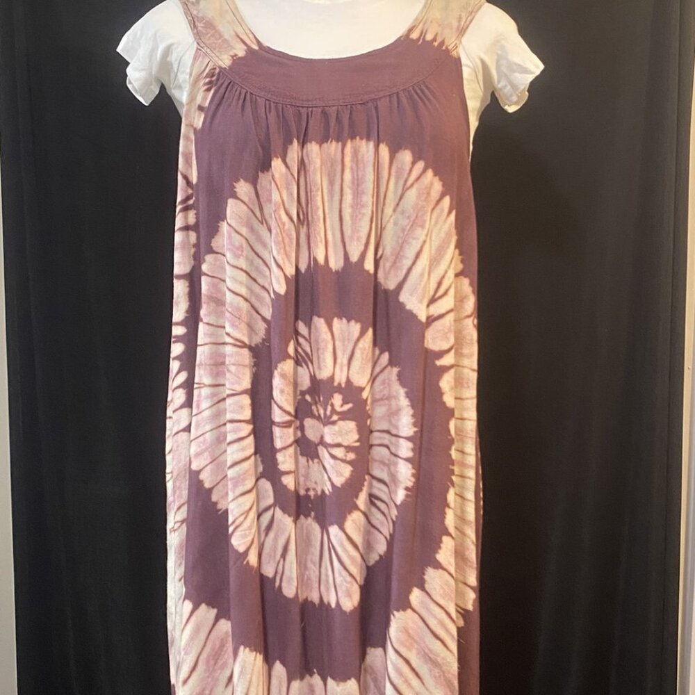 *008-Sea Jewels Vintage Mauve Tie Dye Rayon Tunic Dress One Size